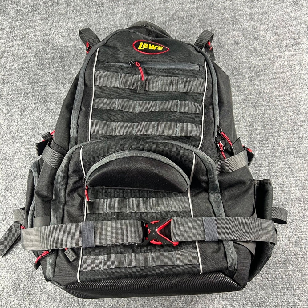 Lew's Fishing Backpack Unisex OS Black Grey Red MOLLE Tackle Bag Gear Storage
